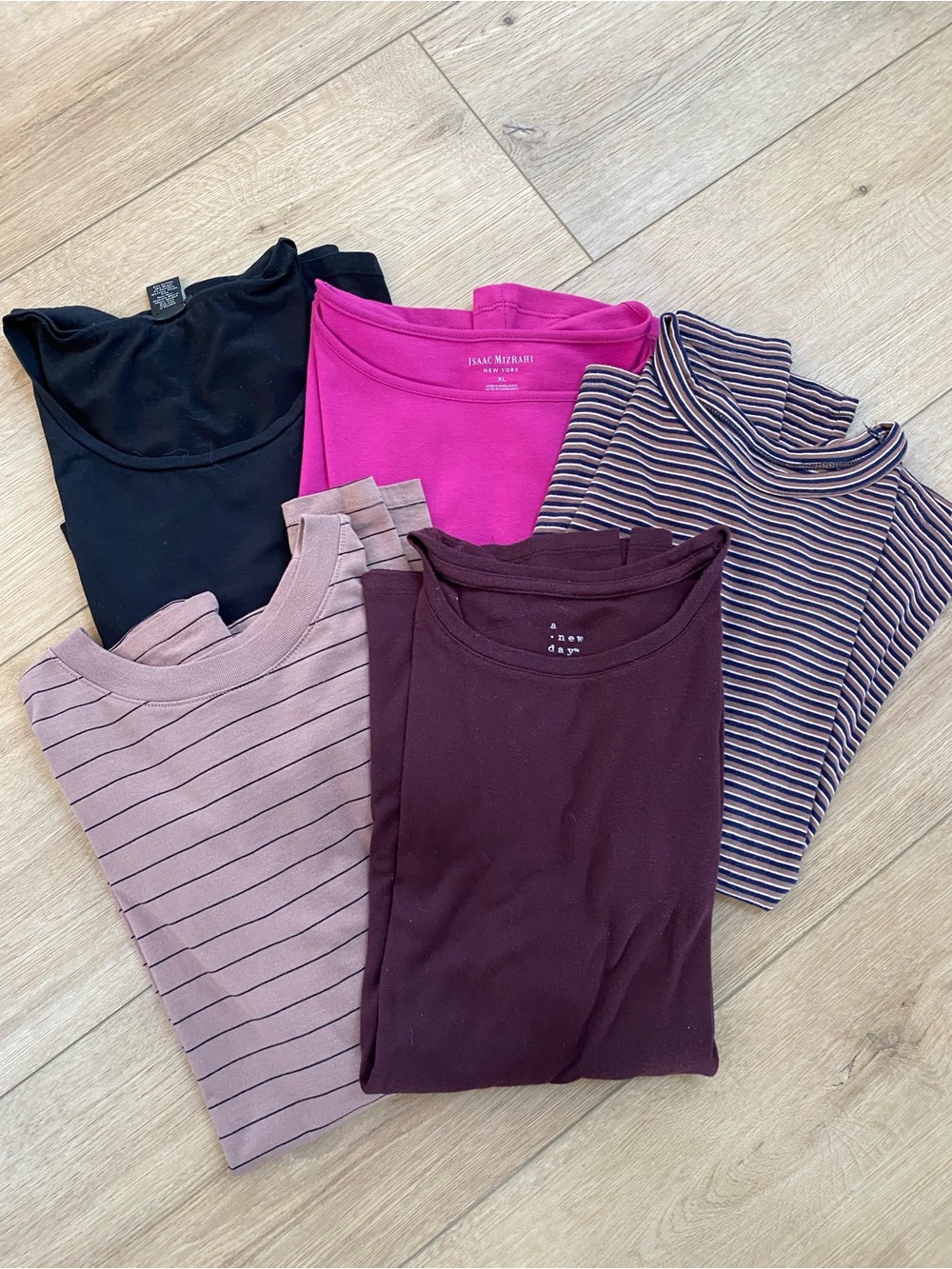 Ann Taylor Women's Long Sleeve Tee Lot in Black, Fuchsia, Plum, Mauve, Stripe